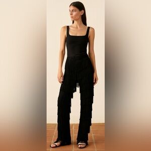 Black Layered Fringe Pants Wide Leg Tassel Streetwear Boho Festival Goth Small